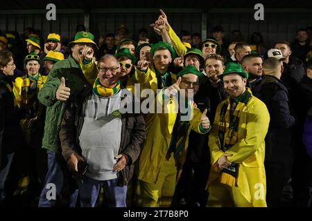 Horsham, Großbritannien. November 2023. Horsham Fans beim Emirates FA Cup Spiel Horsham FC gegen Barnsley im Camping World Community Stadium, Horsham, Großbritannien, 14. November 2023 (Foto: Mark Cosgrove/News Images) in Horsham, Großbritannien am 14. November 2023. (Foto: Mark Cosgrove/News Images/SIPA USA) Credit: SIPA USA/Alamy Live News Stockfoto