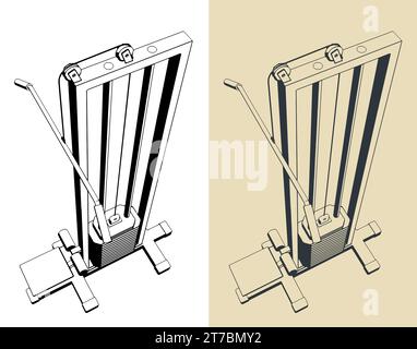Stilisierte Vektorillustrationen von Fitnessgeräten. Lat Pulldown-Maschine Stock Vektor
