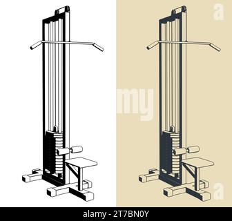 Stilisierte Vektorillustrationen von Fitnessgeräten. Lat Pulldown-Maschine Stock Vektor