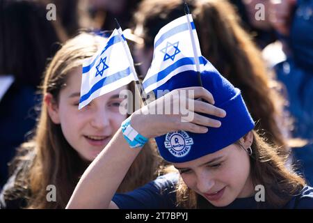 Washington, Vereinigte Staaten. November 2023. Demonstranten treffen sich in der National Mall in Washington DC während einer Veranstaltung zur Unterstützung des Staates Israel und gegen Antisemitismus am Dienstag, den 14. November 2023. Quelle: Aaron Schwartz/CNP/dpa/Alamy Live News Stockfoto