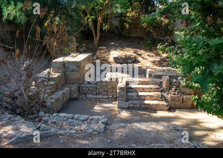 Panoramablick auf antike Ruinen mit Thermalbädern, archäologische Stätte in Karthago. Tunis, Tunesien Stockfoto