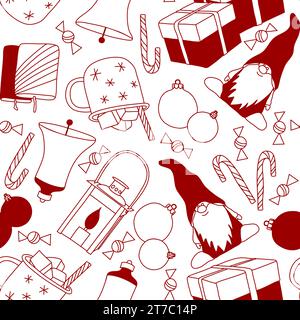 Nahtloses Weihnachtsmuster mit Weihnachtsdekoration. Vektorabbildung Stock Vektor