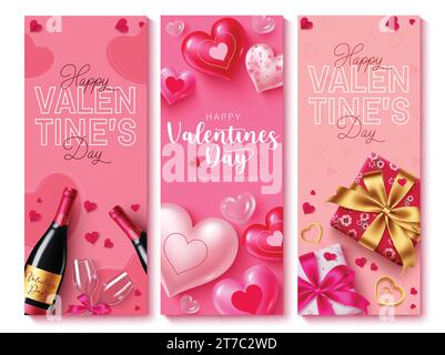 Glücklicher Valentinstag-Grußkarte Vektor-Poster-Set. Valentinstag Geschenkanhänger und Grußkartensammlung für die Feiertage. Vektor Stock Vektor