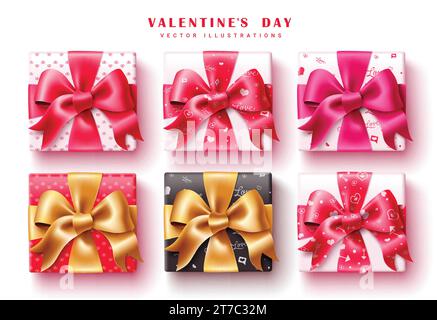 Valentinstag Geschenkbox Vektor Set Design. Valentinstag Geschenkschachteln Bunte Elemente Kollektion für die Weihnachtszeit elegantes Überraschungsgeschenk Stock Vektor