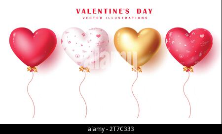 Valentinstag Herzen Ballon Vektor Set Design. Aufblasbare Kollektion mit Herzballons zum Valentinstag, zur Hochzeit und zum Jahrestag Stock Vektor