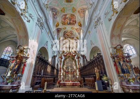 Die barocke Klosterkirche St. Georg, Kloster, Reichsabtei Ochsenhausen, ein Benediktinerkloster von 1090 bis 1803, Bayern, Deutschland Stockfoto