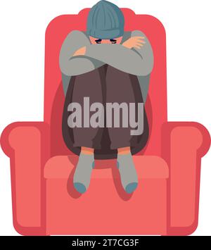 Depressionsmann, der auf dem Sofa sitzt Stock Vektor