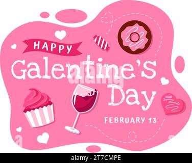 Happy Galentine's Day Vector Illustration am 13. Februar mit feierlicher Frauenfreundschaft für ihre Freiheit in flachem Cartoon Hintergrund Design Stock Vektor