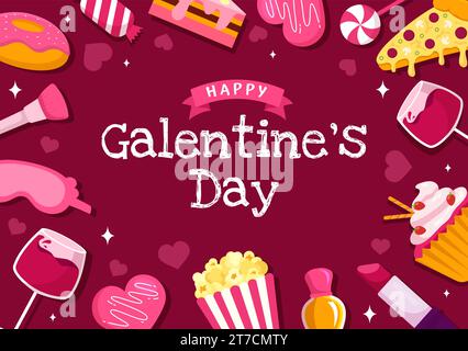 Happy Galentine's Day Vector Illustration am 13. Februar mit feierlicher Frauenfreundschaft für ihre Freiheit in flachem Cartoon Hintergrund Design Stock Vektor