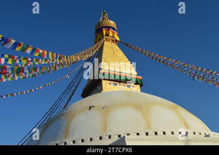 Bauddha Radiance: Stupa's Cultural Symphony, Bauddha Tapestry: Stupa Threads of Spirituality, Bauddha Elysium: Stupa Wunderwerke umarmt, Bauddha Stockfoto