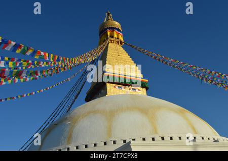 Bauddha Radiance: Stupa's Cultural Symphony, Bauddha Tapestry: Stupa Threads of Spirituality, Bauddha Elysium: Stupa Wunderwerke umarmt, Bauddha Stockfoto