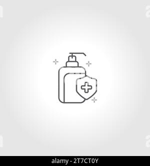 Vektor-Symbol der Flüssigseife, Schaum, Lotion Dispenser Plastikflasche Mockup Set, Hände Desinfektionsmittel, Pandemic Desinfektionsgel Flasche. Stock Vektor