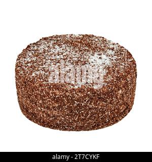 Kuchen Napoleon Schokolade mit knusprigen Blätterschichten, Pudding, Kirschconfit und Kokosnuss Ganache isoliert auf weiß Stockfoto