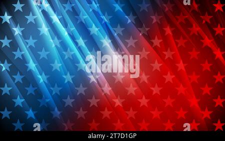 Farben, Sterne und Streifen in den USA abstraktes, helles Design. Unabhängigkeitstag moderner Vektor-Hintergrund. Hochglanzkonzept amerikanische Flagge Stock Vektor