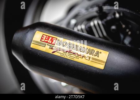 Schalldämpfer der Marke Yoshimura leichteste und leistungsstärkste Auspuffanlagen für Hochleistungsmotorräder von japan Design. 21. Mai 2023. Bangkok, THAILAND. Stockfoto