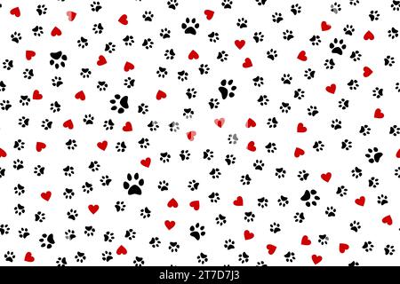 Nahtloses Muster für Hundepfote und Herz. Vektorabbildung Stock Vektor