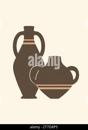 Ästhetische minimalistische Illustration mit antiken Keramikvasen. Töpferwerkstatt. Stock Vektor