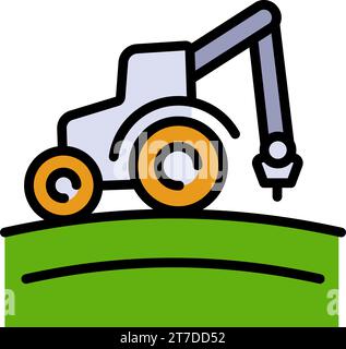 Logo des Traktorsymbols für Landwirte, Farbvektorvorlage. Abbildung des Dorfwagens. Flaches Schild für Agrarunternehmen, lokaler Markt. Symbol für Bio-Lebensmittel auf dem Bauernhof Stock Vektor
