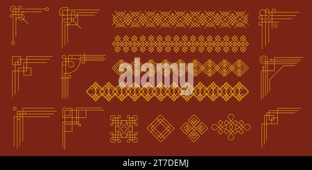 Chinesische dekorative Borte. Chinesische traditionelle dekorative Rahmen, orientalisches Weihnachtskartendesign mit geometrischen ornamentalen Elementen. Vektorsatz Stock Vektor