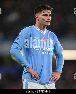 London, Großbritannien. November 2023. 12. November 2023: Chelsea gegen Manchester City – Premier League – Stamford Bridge Julian Alvarez von Manchester City während des Premier League-Spiels gegen Chelsea. Bildnachweis: Mark Pain/Alamy Live News Stockfoto