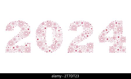 Neujahr 2024. Zahlen aus roten Schneeflocken. Stock Vektor