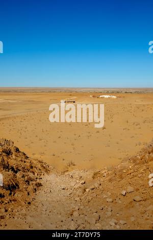 Alte Tonfestung von Ayaz-Qala in der Kyzylkum-Wüste in Usbekistan. Stockfoto