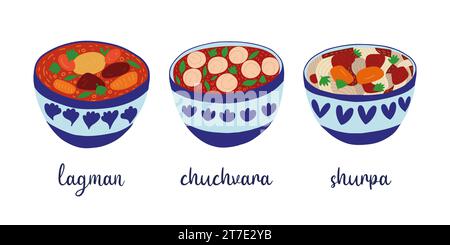 Suppen der zentralasiatischen Küche Stock Vektor