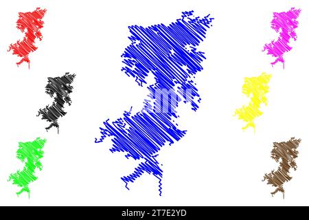 Lake Guri Dam (Südamerika, Bolivarische Republik Venezuela) Kartenvektordarstellung, Scribble Sketch Raúl Leoni oder Simón Bolívar Hydroelectric Pla Stock Vektor