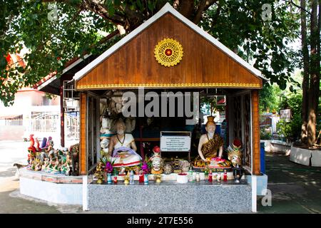 Alte alte Eremiten oder antike Eremiten Statuen für thailänder Reisende besuchen Respekt betenden Segen Mythen Geheimnis im Wat Bang Nom Kho Tempel Stockfoto