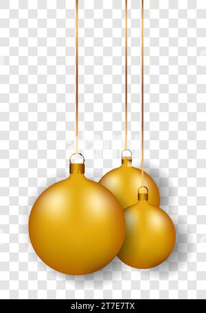 Wunderschöne goldene Weihnachtskugeln. Neujahrsfeier. Transparenter Hintergrund. Vektorabbildung EPS10 Stock Vektor