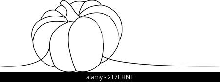 Kürbis, Herbstgemüse, einzeilige Dauerzeichnung. Halloween Kürbis durchgehende einzeilige Illustration. Vektor minimalistische lineare Illustration. Stock Vektor