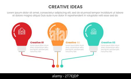 Kreative Idee Konzept Infografik 3-Punkt-Bühnenvorlage mit Glühbirne und Linienanschluss für Folienpräsentationsvektor Stockfoto