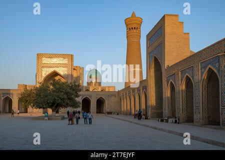 BUCHARA, USBEKISTAN - 08. September 2022: September Abend im Innenhof der antiken poi-Kalyan Madrasah Stockfoto