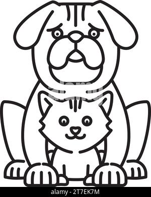 Großer Hund und kleine Katze Vektorlinie Symbol für World Spay Day am 25. Februar Stock Vektor