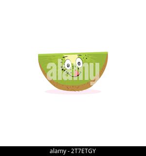 Niedlicher Kiwi-Zeichentrick. Mit fröhlichen Gesichtsausdrücken und einer anderen Haltung. Karikaturcharakter mit Kiwi-Scheiben mit verschiedenen Emoticons des Küchenchefs Stock Vektor