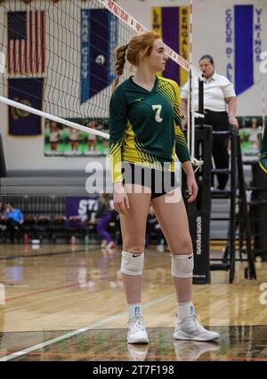 Volleyball-Action mit Bonneville vs Pocatello in Post Falls, Idaho. Stockfoto