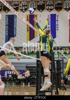 Volleyball-Action mit Bonneville vs Pocatello in Post Falls, Idaho. Stockfoto