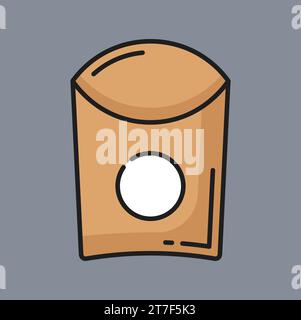 Pappproduktion, Papier gebratene Kartoffeln Box dünne Linie Schild, quadratische Packung. Vector french Pommes Frites Einweg-Papierkarton, Fastfood-Lieferverpackung Stock Vektor