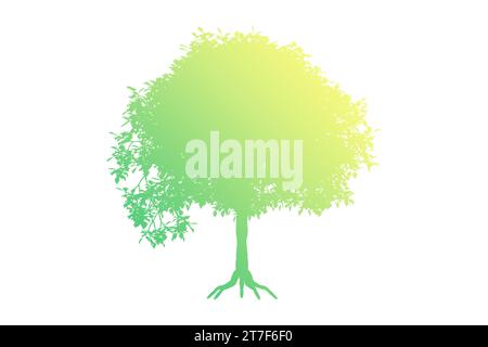 Grüne Erde Logo Design mit Baum Blatt Kugel Vektor Symbol Design isoliert weißen Hintergrund. Stockfoto