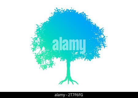 Grüne Erde Logo Design mit Baum Blatt Kugel Vektor Symbol Design isoliert weißen Hintergrund. Stockfoto