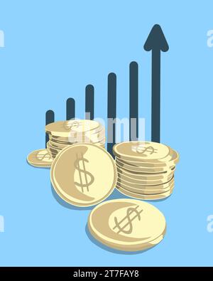 Vektor-isolierte Darstellung des Diagramms für das Finanzwachstum. Finanzieller Erfolg. Einkommensstatistik. Gewinn- und Verlustrechnung. Einkommenswachstum. Stock Vektor