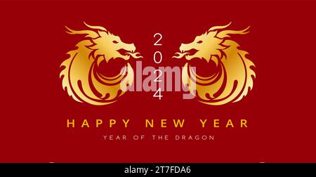 Chinesisches Neujahr 2024 Jahr des Drachen - chinesisches Sternzeichen, Lunar Neujahrskonzept, minimales Hintergrunddesign Stock Vektor