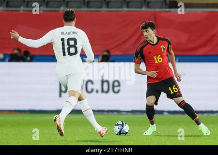 Leuevn, Belgien. November 2023. Die belgische Ameen Al-Dakhil wurde während eines Freundschaftsspiels zwischen der belgischen Fußballnationalmannschaft Red Devils und Serbien am Mittwoch, den 15. November 2023, im King Power im den Dreef Stadium in Leuven gezeigt. Der Standort hat sich gestern geändert, weil das Feld des King Baudouin Stadions in Brüssel überflutet wurde. BELGA FOTO BRUNO FAHY Credit: Belga News Agency/Alamy Live News Stockfoto