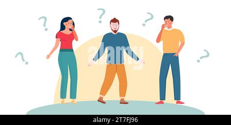 Personen befragen. Männer und Frauen. Junge Leute fragen sich. Illustration des flachen Vektors Stock Vektor