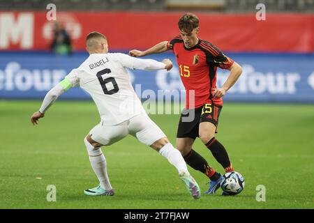 Leuevn, Belgien. November 2023. Der belgische Olivier Deman wurde während eines Freundschaftsspiels zwischen der belgischen Fußballnationalmannschaft Red Devils und Serbien am Mittwoch, den 15. November 2023, im King Power im den Dreef Stadium in Leuven gezeigt. Der Standort hat sich gestern geändert, weil das Feld des King Baudouin Stadions in Brüssel überflutet wurde. BELGA FOTO BRUNO FAHY Credit: Belga News Agency/Alamy Live News Stockfoto