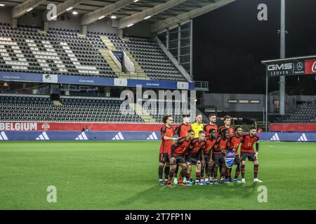Leuevn, Belgien. November 2023. Die Red Devils wurden während eines Freundschaftsspiels zwischen der belgischen Fußballnationalmannschaft Red Devils und Serbien am Mittwoch, den 15. November 2023, im King Power-Stadion im den Dreef Stadium in Leuven gezeigt. Der Standort hat sich gestern geändert, weil das Feld des King Baudouin Stadions in Brüssel überflutet wurde. BELGA FOTO BRUNO FAHY Credit: Belga News Agency/Alamy Live News Stockfoto