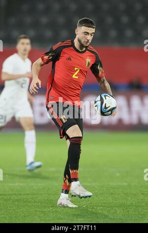 Leuevn, Belgien. November 2023. Das belgische Zeno Debast wurde während eines Freundschaftsspiels zwischen der belgischen Fußballnationalmannschaft Red Devils und Serbien am Mittwoch, den 15. November 2023, im King Power im den Dreef Stadium in Leuven gezeigt. Der Standort hat sich gestern geändert, weil das Feld des King Baudouin Stadions in Brüssel überflutet wurde. BELGA FOTO BRUNO FAHY Credit: Belga News Agency/Alamy Live News Stockfoto