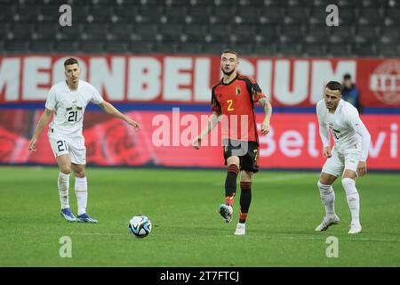 Leuevn, Belgien. November 2023. Das belgische Zeno Debast wurde während eines Freundschaftsspiels zwischen der belgischen Fußballnationalmannschaft Red Devils und Serbien am Mittwoch, den 15. November 2023, im King Power im den Dreef Stadium in Leuven gezeigt. Der Standort hat sich gestern geändert, weil das Feld des King Baudouin Stadions in Brüssel überflutet wurde. BELGA FOTO BRUNO FAHY Credit: Belga News Agency/Alamy Live News Stockfoto