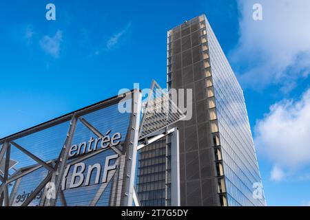Eintritt in die Bibliothèque nationale de France (BNF), auch bekannt als französische Mitterrand-Nationalbibliothek, Paris, Frankreich Stockfoto