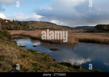 Loch na Cuilce und Glen Bellart aus Dervaig, Isle of Mull, Schottland, Großbritannien Stockfoto